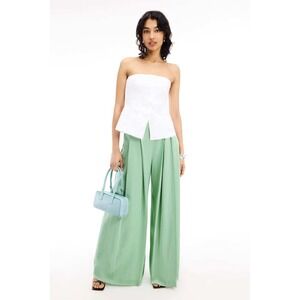 BOSS Light Green Wide Leg Pleated Trousers High Waist Pants Size 0